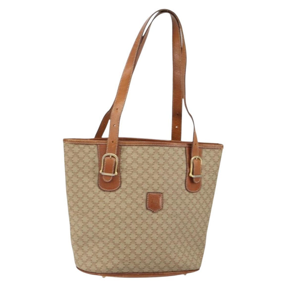 CELINE Macadam Canvas Tote Bag PVC Beige Gold Auth fm5010
