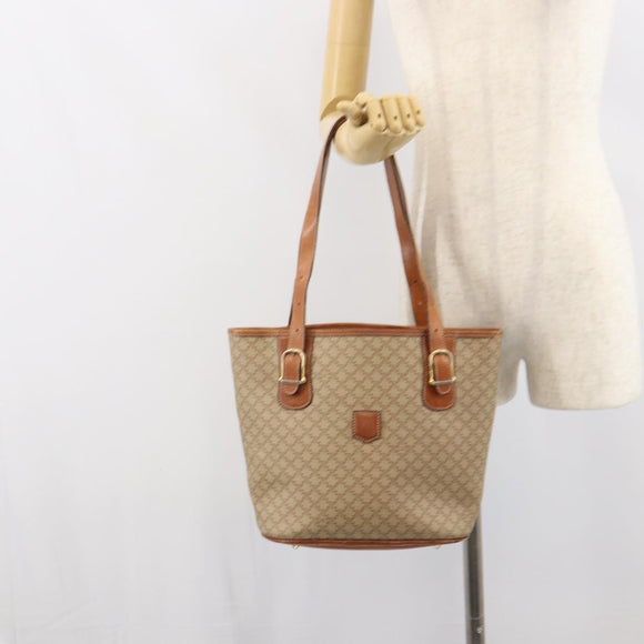 CELINE Macadam Canvas Tote Bag PVC Beige Gold Auth fm5010