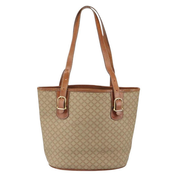 CELINE Macadam Canvas Tote Bag PVC Beige Gold Auth fm5010
