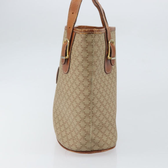CELINE Macadam Canvas Tote Bag PVC Beige Gold Auth fm5010