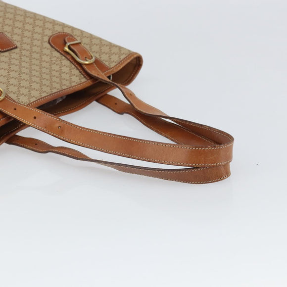 CELINE Macadam Canvas Tote Bag PVC Beige Gold Auth fm5010