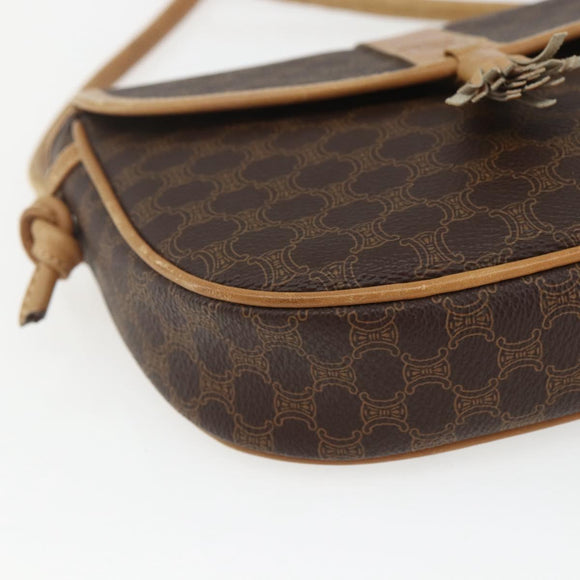CELINE Macadam Canvas Shoulder Bag PVC Leather Brown Gold Auth fm5013