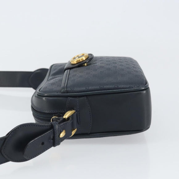 GUCCI Micro GG Supreme Bag PVC Leather Black Gold 007 01422 0137 Auth fm5014