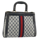 GUCCI GG Canvas Sherry Line Hand Bag Navy Gold Auth fm5015-1