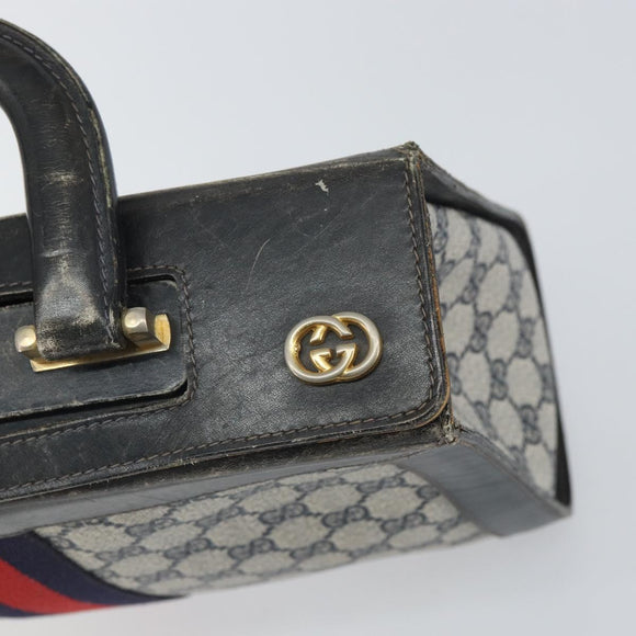 GUCCI GG Canvas Sherry Line Hand Bag Navy Gold Auth fm5015