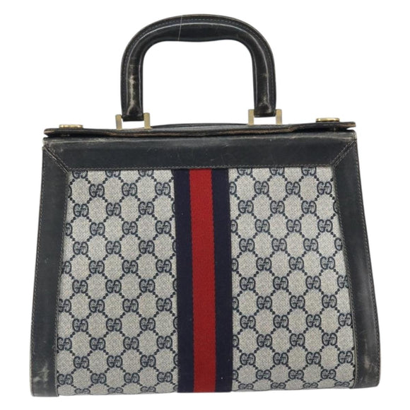 GUCCI GG Canvas Sherry Line Hand Bag Navy Gold Auth fm5015