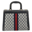 GUCCI GG Canvas Sherry Line Hand Bag Navy Gold Auth fm5015-3
