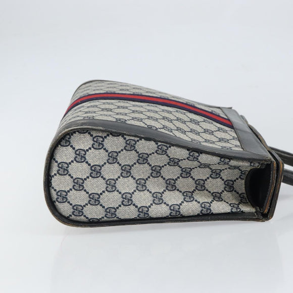 GUCCI GG Canvas Sherry Line Hand Bag Navy Gold Auth fm5015