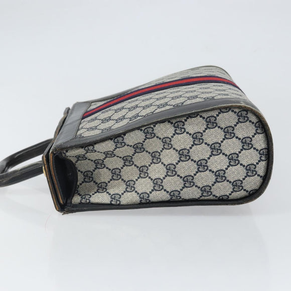 GUCCI GG Canvas Sherry Line Hand Bag Navy Gold Auth fm5015