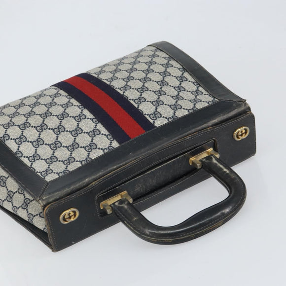 GUCCI GG Canvas Sherry Line Hand Bag Navy Gold Auth fm5015