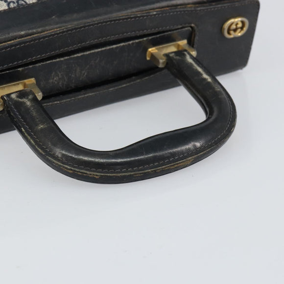 GUCCI GG Canvas Sherry Line Hand Bag Navy Gold Auth fm5015