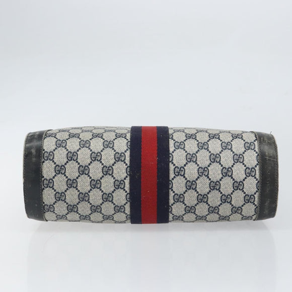 GUCCI GG Canvas Sherry Line Hand Bag Navy Gold Auth fm5015