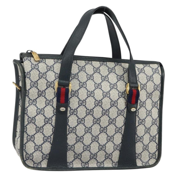 GUCCI GG Supreme Sherry Line Hand Bag PVC Navy Red 39 02 039 Auth fm5016