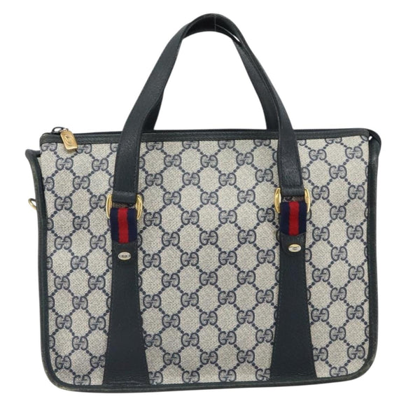 GUCCI GG Supreme Sherry Line Hand Bag PVC Navy Red 39 02 039 Auth fm5016