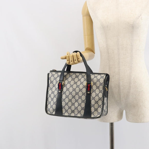 GUCCI GG Supreme Sherry Line Hand Bag PVC Navy Red 39 02 039 Auth fm5016