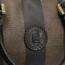FENDI Pecan Canvas Hand Bag PVC 2way Black Brown gold Auth fm5019-15