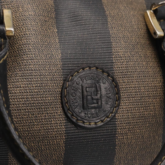 FENDI Pecan Canvas Hand Bag PVC 2way Black Brown gold Auth fm5019