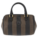 FENDI Pecan Canvas Hand Bag PVC 2way Black Brown gold Auth fm5019-2