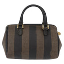 FENDI Pecan Canvas Hand Bag PVC 2way Black Brown gold Auth fm5019-3