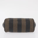 FENDI Pecan Canvas Hand Bag PVC 2way Black Brown gold Auth fm5019-9