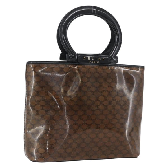 CELINE Macadam Canvas Hand Bag Vinyl Leather Brown Gold Auth fm5021