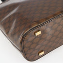 CELINE Macadam Canvas Hand Bag Vinyl Leather Brown Gold Auth fm5021-11