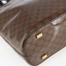 CELINE Macadam Canvas Hand Bag Vinyl Leather Brown Gold Auth fm5021-13