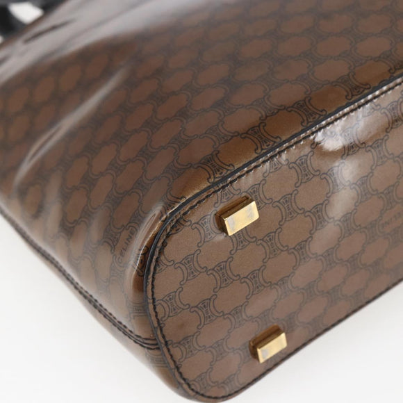 CELINE Macadam Canvas Hand Bag Vinyl Leather Brown Gold Auth fm5021
