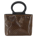 CELINE Macadam Canvas Hand Bag Vinyl Leather Brown Gold Auth fm5021-2