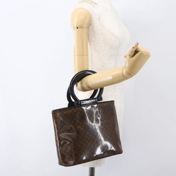 CELINE Macadam Canvas Hand Bag Vinyl Leather Brown Gold Auth fm5021