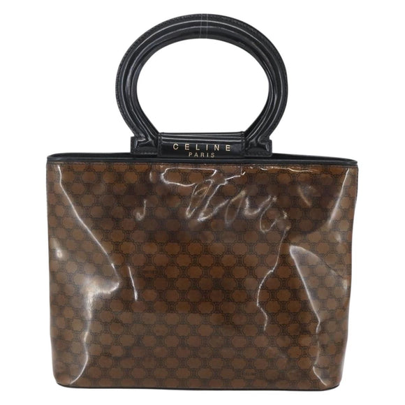 CELINE Macadam Canvas Hand Bag Vinyl Leather Brown Gold Auth fm5021