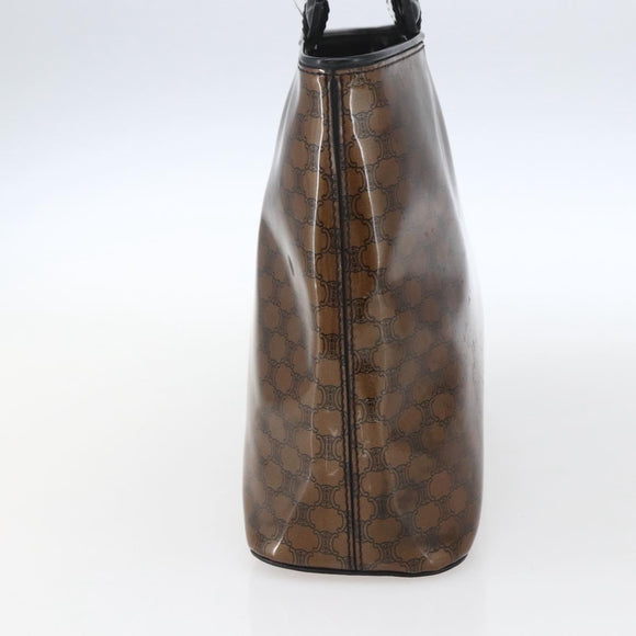 CELINE Macadam Canvas Hand Bag Vinyl Leather Brown Gold Auth fm5021