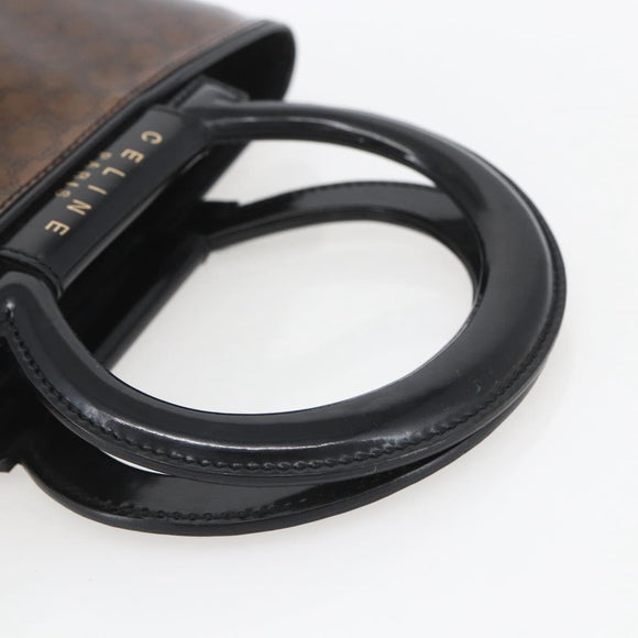 CELINE Macadam Canvas Hand Bag Vinyl Leather Brown Gold Auth fm5021