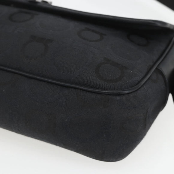 Salvatore Ferragamo Gancini Shoulder Bag Canvas Black Silver Auth fm5022V