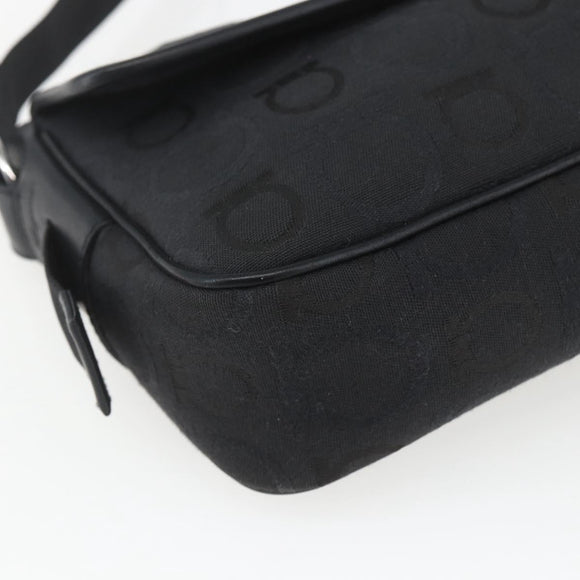 Salvatore Ferragamo Gancini Shoulder Bag Canvas Black Silver Auth fm5022V