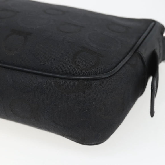 Salvatore Ferragamo Gancini Shoulder Bag Canvas Black Silver Auth fm5022V