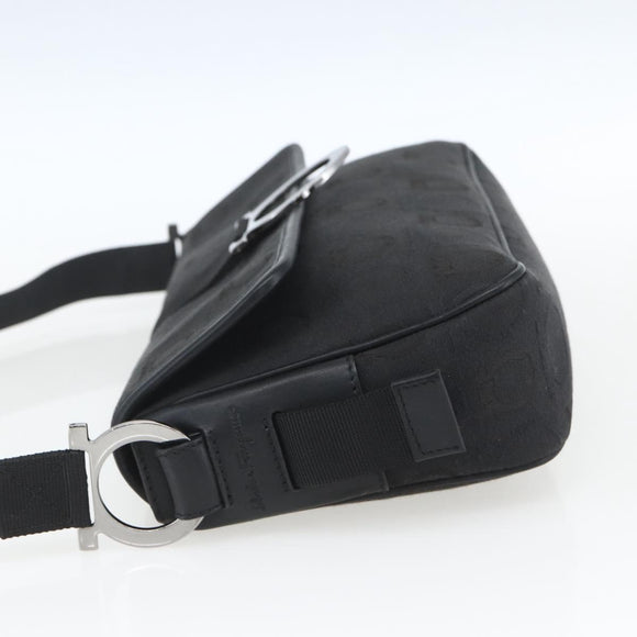 Salvatore Ferragamo Gancini Shoulder Bag Canvas Black Silver Auth fm5022V