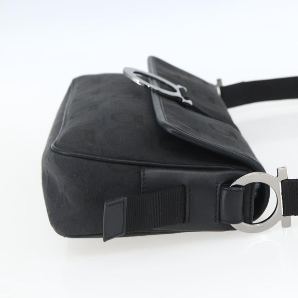Salvatore Ferragamo Gancini Shoulder Bag Canvas Black Silver Auth fm5022V