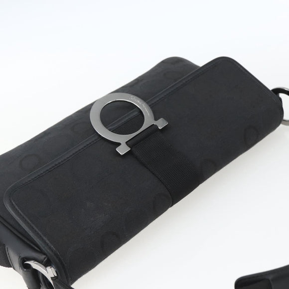 Salvatore Ferragamo Gancini Shoulder Bag Canvas Black Silver Auth fm5022V