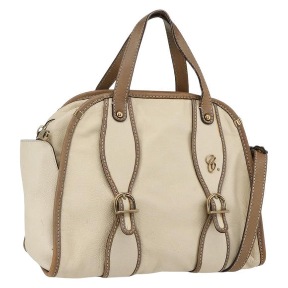 Chloe Hand Bag Leather 2way Beige Gold Auth fm5023
