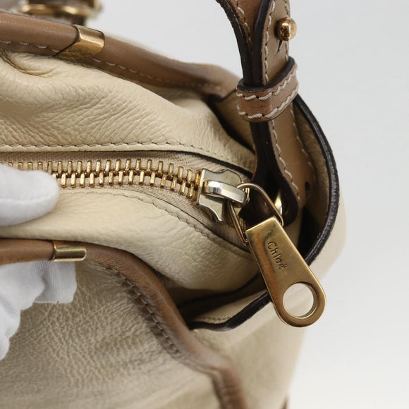 Chloe Hand Bag Leather 2way Beige Gold Auth fm5023