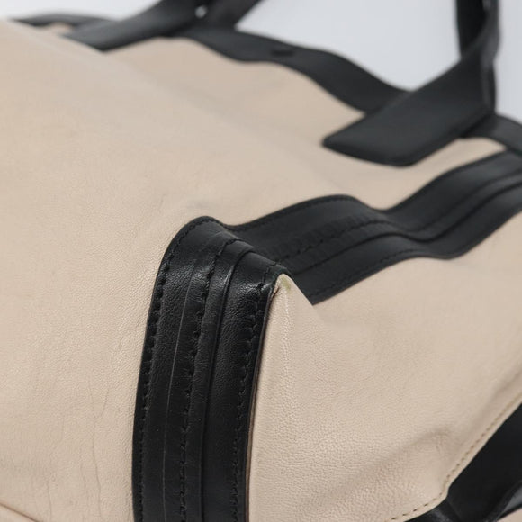 Chloe Alison Hand Bag Leather Beige Black gold Auth fm5024