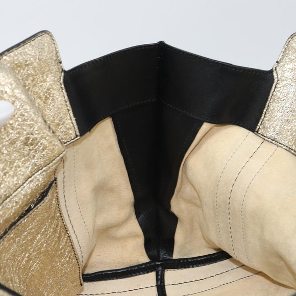 Chloe Alison Hand Bag Leather Beige Black gold Auth fm5024