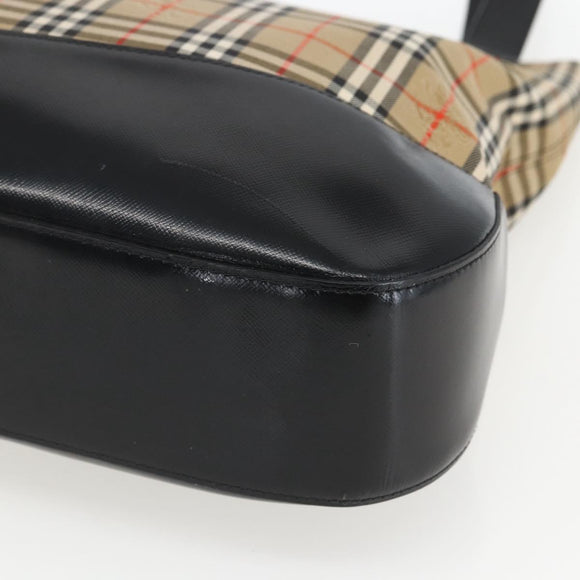 Burberrys Nova Check Tote Bag Canvas Leather Beige Black gold Auth fm5026