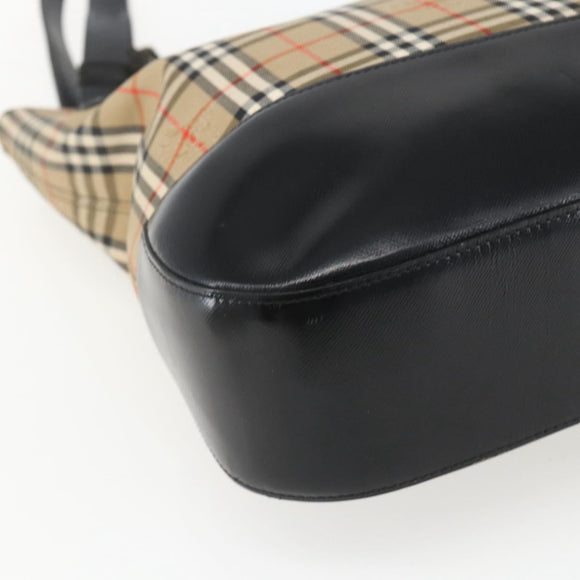 Burberrys Nova Check Tote Bag Canvas Leather Beige Black gold Auth fm5026