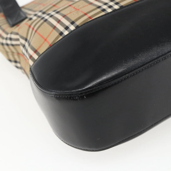 Burberrys Nova Check Tote Bag Canvas Leather Beige Black gold Auth fm5026