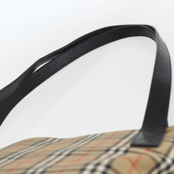 Burberrys Nova Check Tote Bag Canvas Leather Beige Black gold Auth fm5026