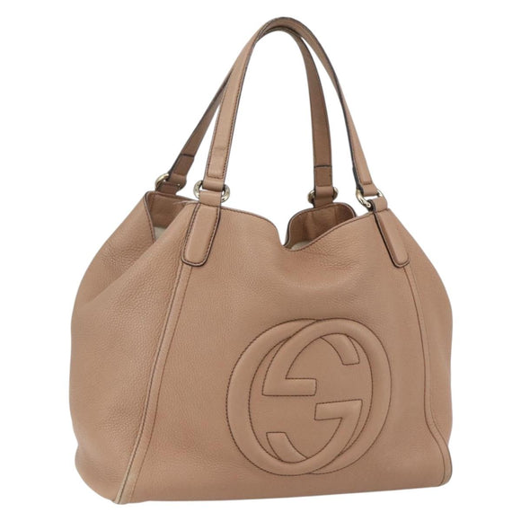 GUCCI Soho Tote Bag Leather Beige Gold 282309 Auth fm5045