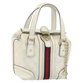 GUCCI Sherry Line GG Supreme Hand Bag PVC White Gold 153028 Auth fm5047