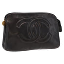 CHANEL Pouch Lamb Skin Black Gold CC Auth fm5050-1